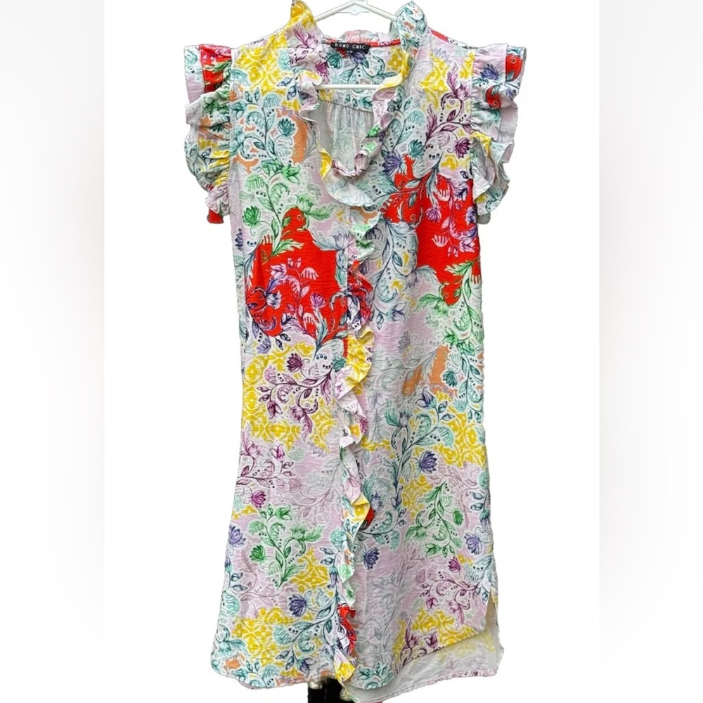 Boho Chic Women’s Dress Size XS [oversized] Bright And Colorful With Ruffles